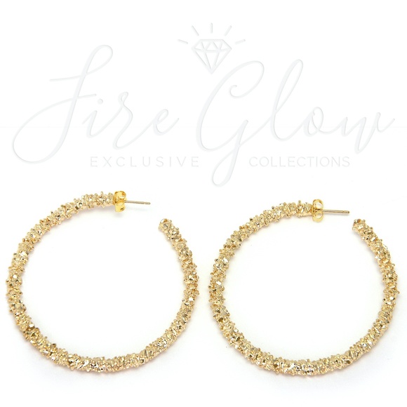 Gold Tone Metallic Textured Hoop Earrings - Picture 2 of 11